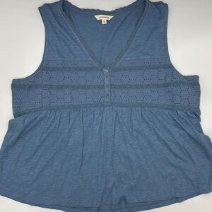 Lucky Brand Lace Trim Henley Tan Top